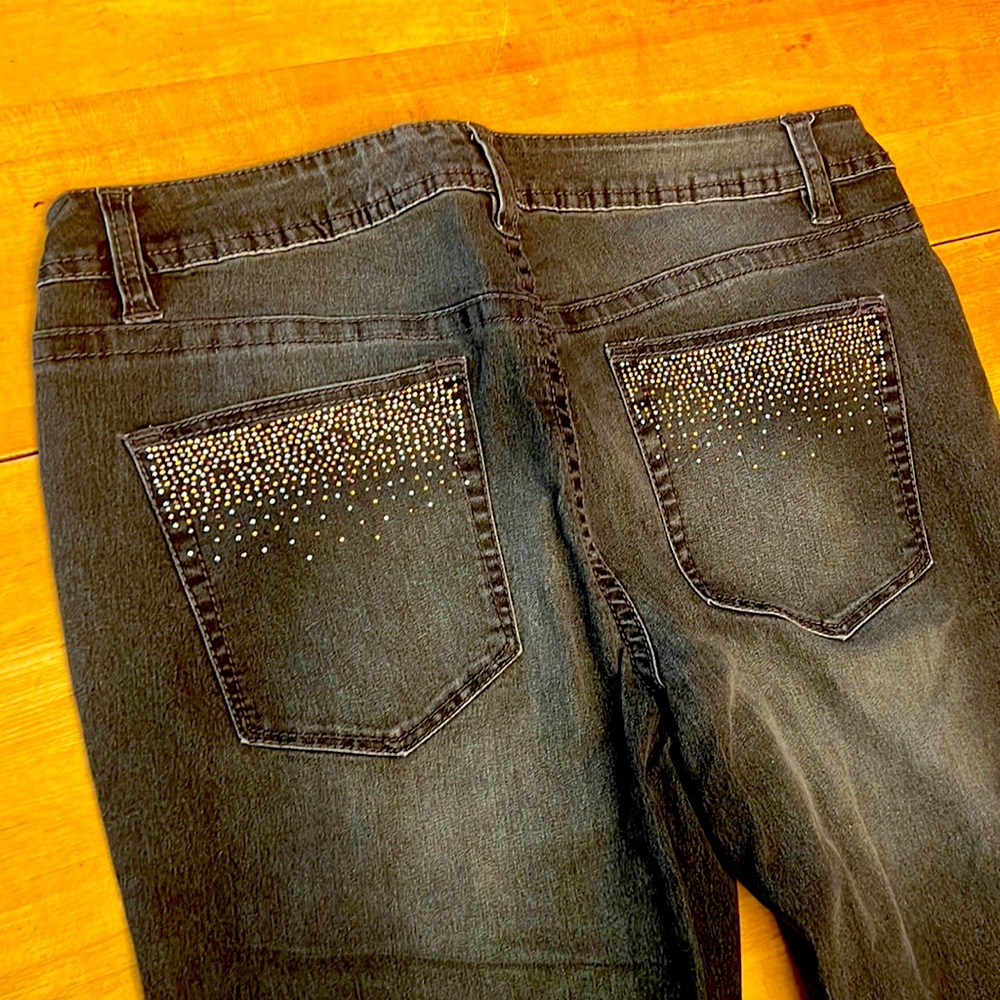 Rhinestone Embellished Charcoal Skinny Jean